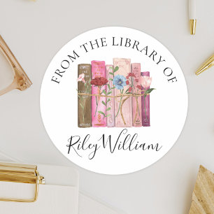 Watercolor Book Flower Bookplate Sticker