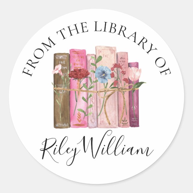 Watercolor Book Flower Bookplate Sticker (Front)