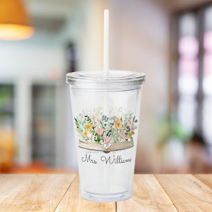 Watercolor Book Flower Floral Teacher Appreciation Acrylic Tumbler