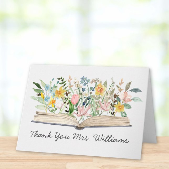 Watercolor Book Flower Floral Teacher Appreciation Card (Close up)