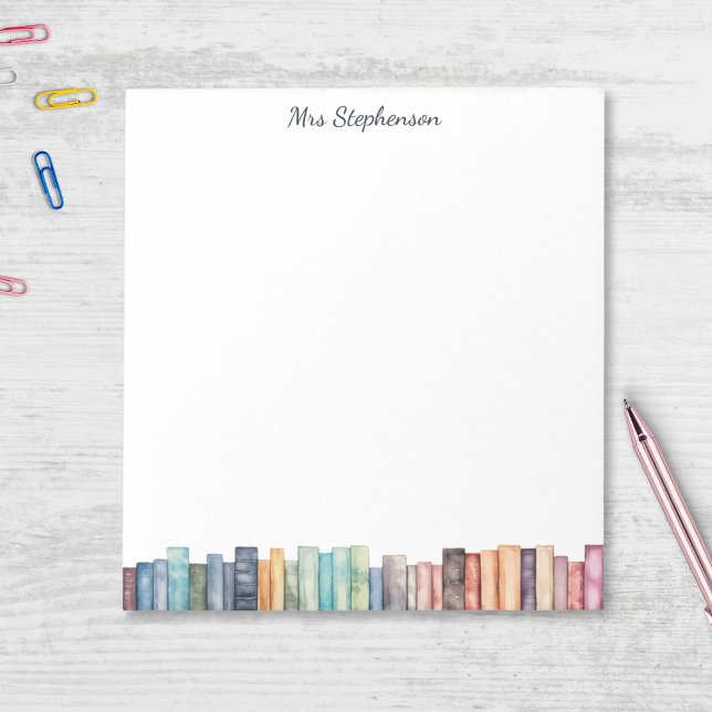 Watercolor Book Lover Colourful Books Border Notepad (Creator Uploaded)