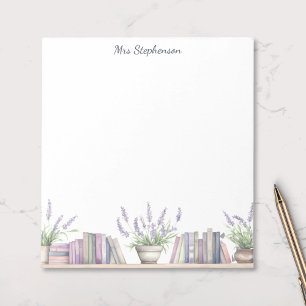 Watercolor Book Lover Lavender Flowers  Notepad