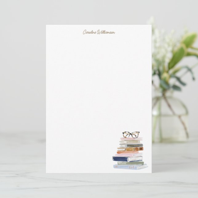 Watercolor Book Lover Personalised Stationery Card (Standing Front)