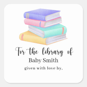 Watercolor books - Baby Shower Library Square Sticker