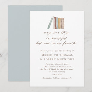 Watercolor Books Every Love Story Wedding Invitation