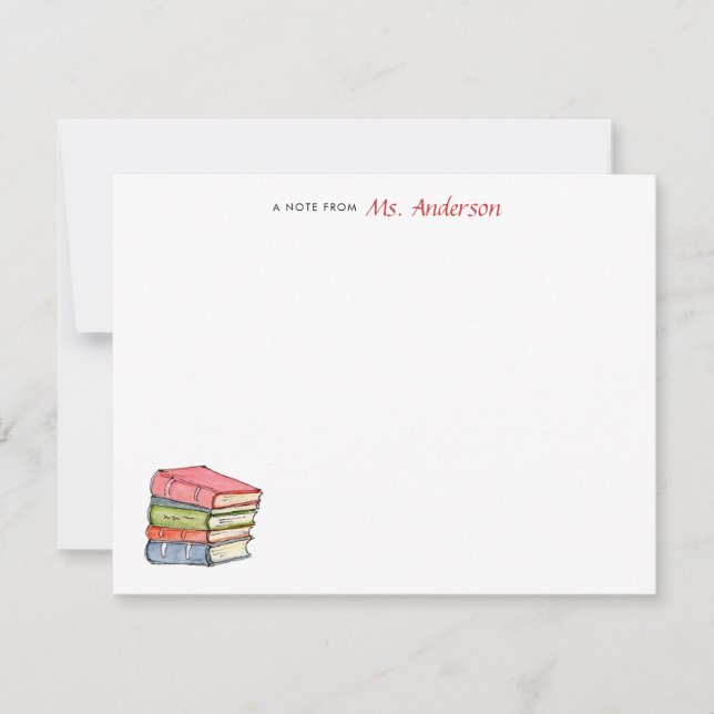 Watercolor Books Personalised Teachers flat  Card (Front)