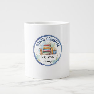 Watercolor Books School Counsellor Sign   Editable Large Coffee Mug