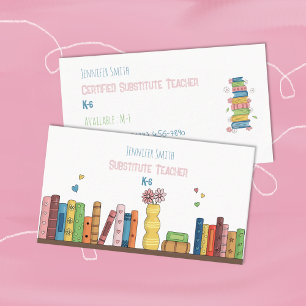 Watercolor Books Substitute Teacher Business Cards