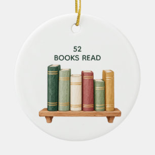 Watercolor Bookshelf Reading Milestone Ceramic Ornament