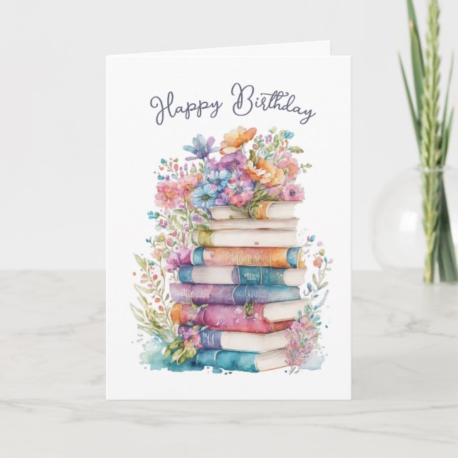 Watercolor Bookworm Birthday Card (Front)