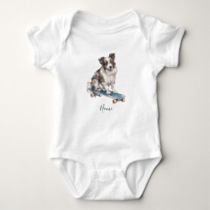 Watercolor Border Collie Baby Bodysuit