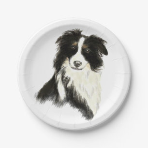 Watercolor Border Collie dog Pet Animal Paper Plate