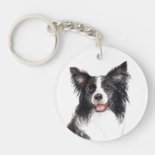 Watercolor Border Collie Key Ring