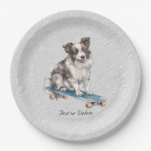 Watercolor Border Collie Paper Plate