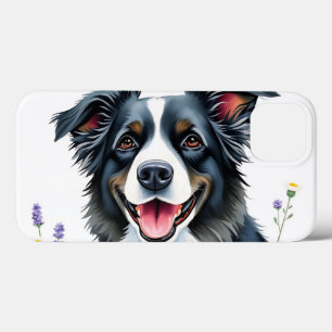 Watercolor Border Collie with Lavender and Daisies iPhone 13 Case