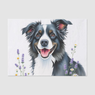 Watercolor Border Collie with Lavender and Daisies Tissue Paper