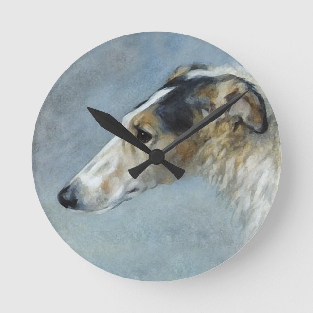 Watercolor Borzoi Round Clock (Front)