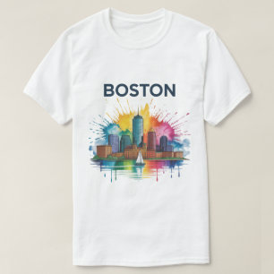 Watercolor Boston Skyline Vibrant Boston City T-Shirt