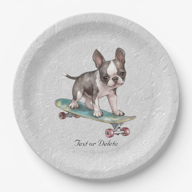 Watercolor Boston Terrier Paper Plate (Front)