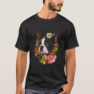 Watercolor Boston Terrier with flowers  Bostie  11 T-Shirt