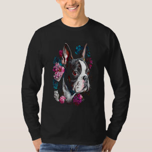 Watercolor Boston Terrier with flowers  Bostie  17 T-Shirt