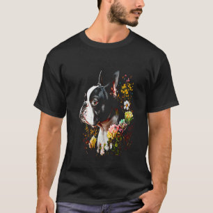 Watercolor Boston Terrier with flowers Bostie 79 T-Shirt