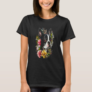 Watercolor Boston Terrier with flowers Bostie 94 T-Shirt