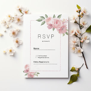 Watercolor botanic pastel pink floral RSVP Invitation