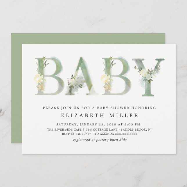 Watercolor Botanical Baby · Baby Shower Invitation (Front/Back)