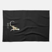 Watercolor botanical black initial monogram