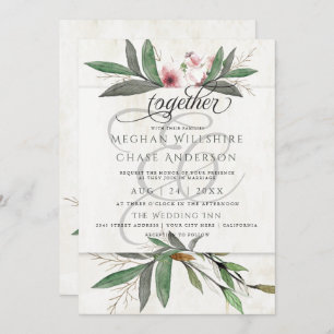 Watercolor Botanical Blossoms Wedding Invitation