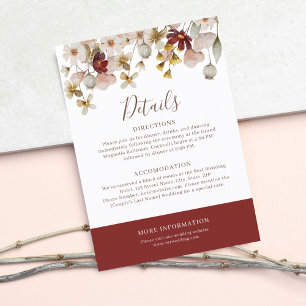 Watercolor Botanical Bordeaux Wedding Details Enclosure Card