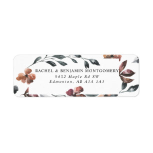 Watercolor Botanical Chic Wedding Flowers Return Address Label