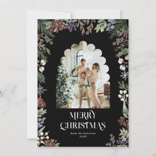 Watercolor Botanical Christmas Arch Photo Holiday Card