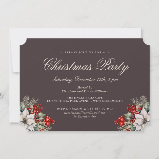 Watercolor Botanical Christmas Holiday Party Invitation (Front)