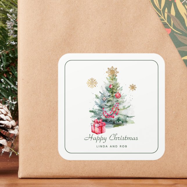 Watercolor Botanical Christmas Square Sticker (Creator Uploaded)