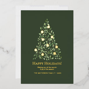 Watercolor Botanical Christmas Tree Family Gold Foil Holiday Card