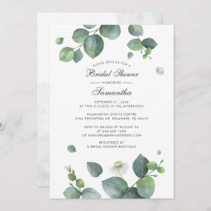 Watercolor Botanical Eucalyptus Bridal Shower Invitation