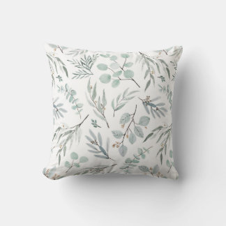 Watercolor Botanical Eucalyptus Leaves Leafy Green Cushion