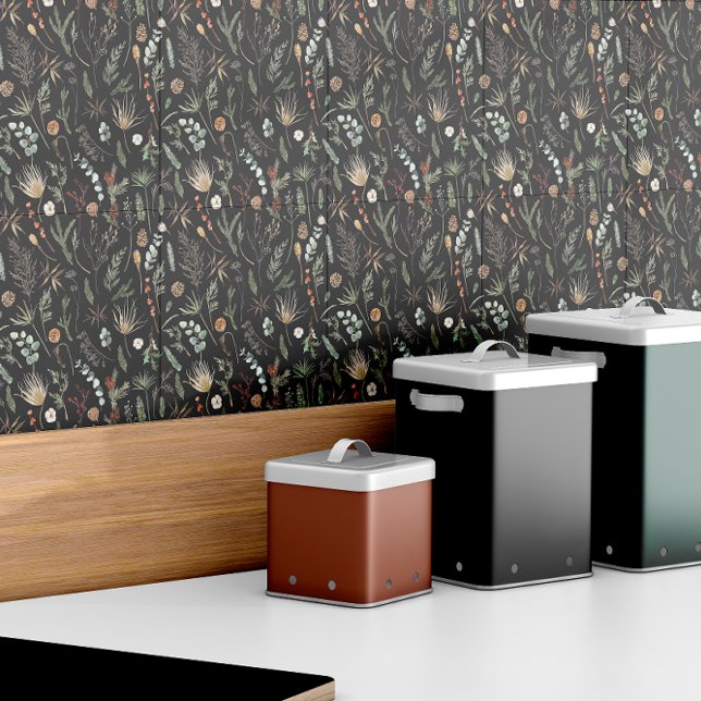  Watercolor botanical floral black, green modern Ceramic Tile (Creator Uploaded)