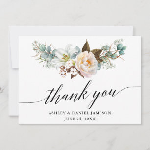 Watercolor Botanical Floral Calligraphy Wedding Thank You Card