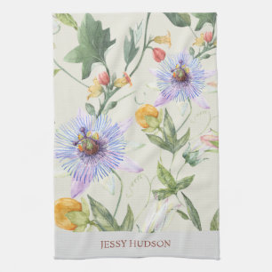 Watercolor Botanical Floral Citrus Tea Towel