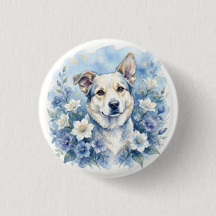 Watercolor Botanical Floral Dog Portrait 3 Cm Round Badge