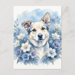 Watercolor Botanical Floral Dog Portrait Announcement Postcard