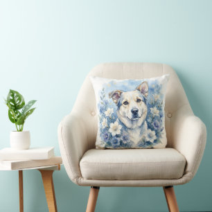 Watercolor Botanical Floral Dog Portrait Cushion