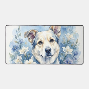 Watercolor Botanical Floral Dog Portrait Desk Mat
