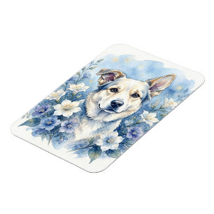 Watercolor Botanical Floral Dog Portrait Magnet