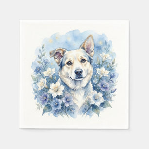 Watercolor Botanical Floral Dog Portrait Napkin