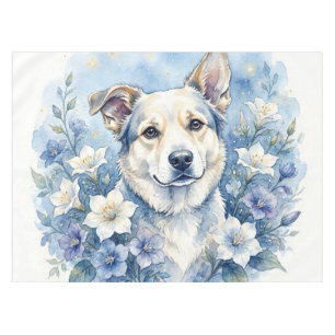 Watercolor Botanical Floral Dog Portrait Tablecloth