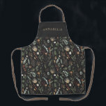 Watercolor botanical floral moody black modern apron<br><div class="desc">Watercolor botanical floral moody black modern personalised apron gift. Elegant classy on trend design.</div>